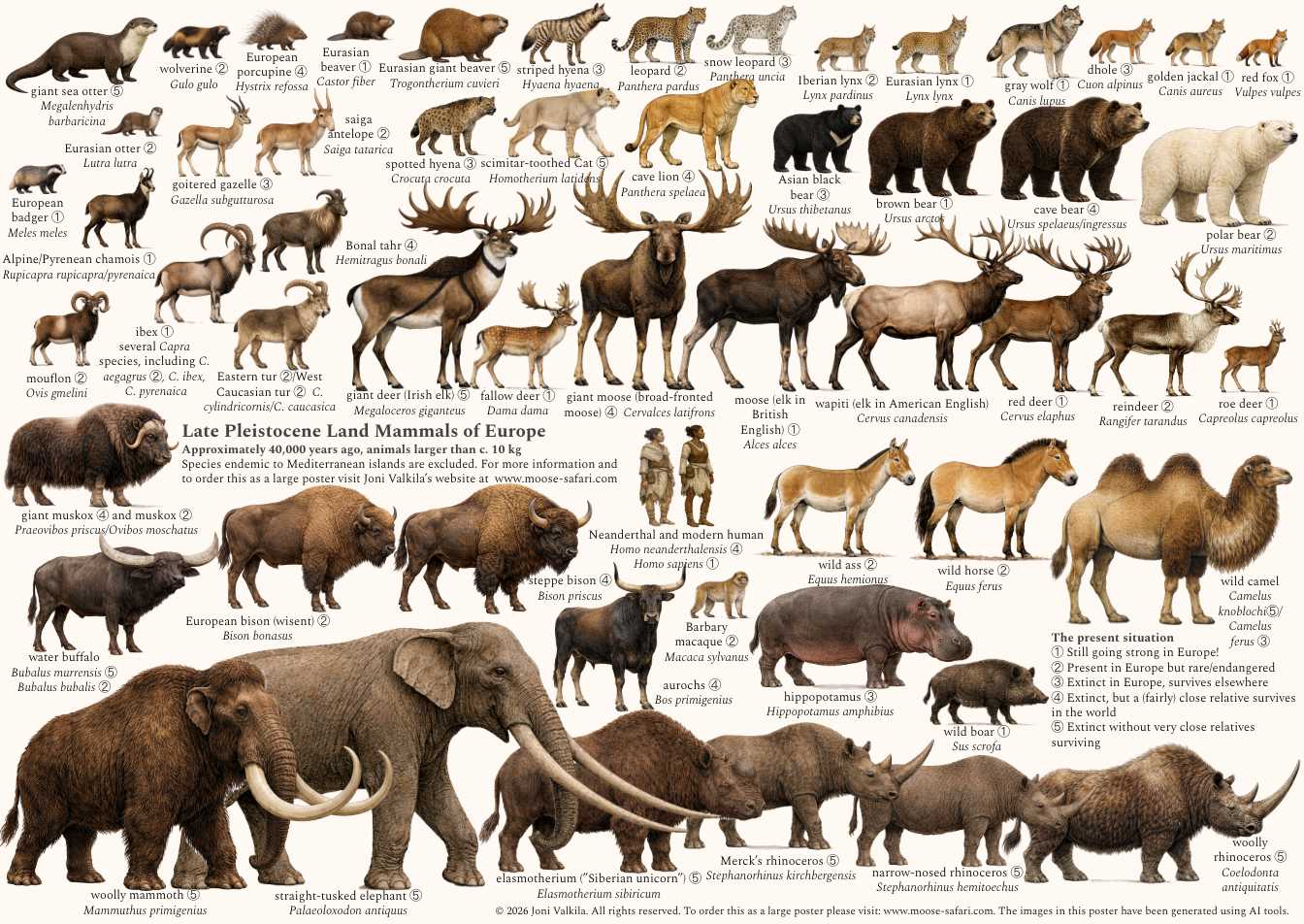 Land mammals during the late ice age, including megafauna, in Europe alone